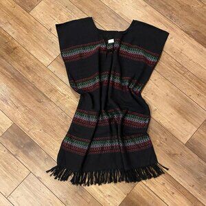Traditional MEXICAN Oaxaca Woven Cape BOHO Hippie Indigenous Pullover Fringe!